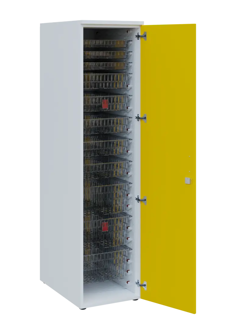 EUROMEDICA D - 46 TRANSPARENT skříň léková boxová, 1-dveřová, pravá, 1950x460x735, korpus bílý, dvíř